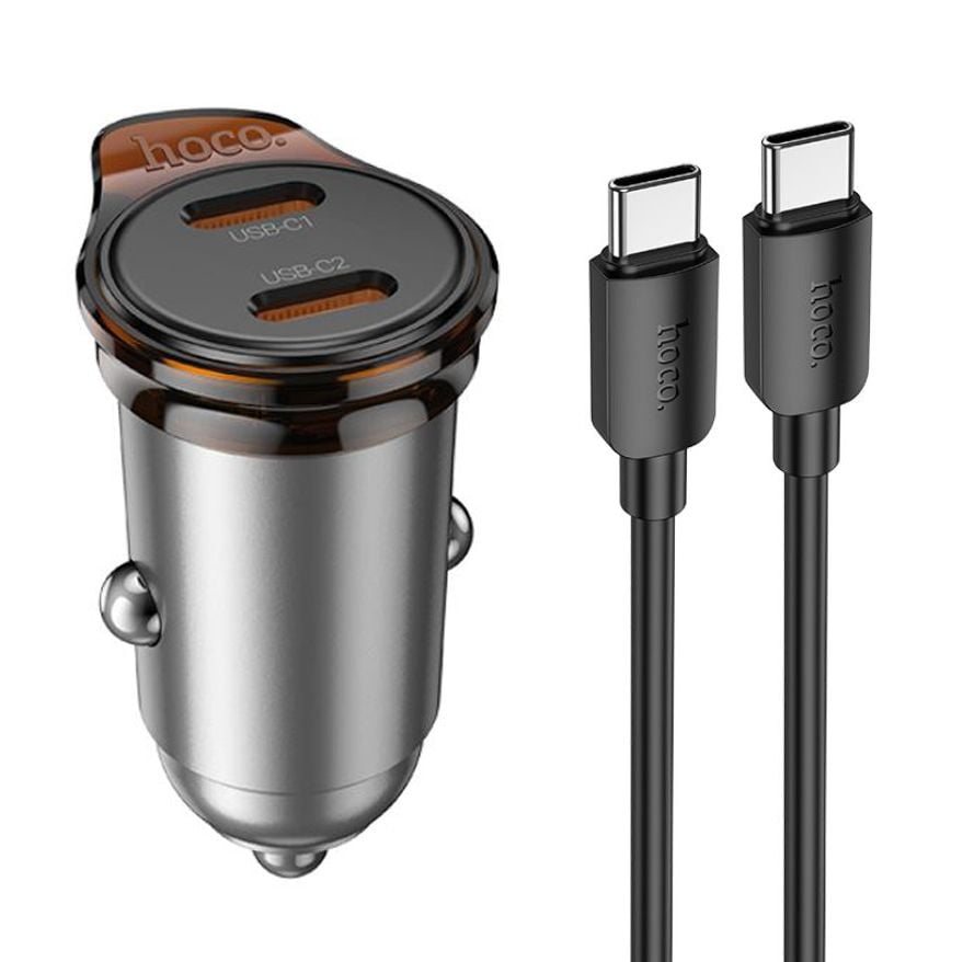 Set Incarcare Auto, iPhone 15/16 si Android, Hoco NZ16B + Cablu Type-C 1M, Incarcare rapida 45W, Gri Engros