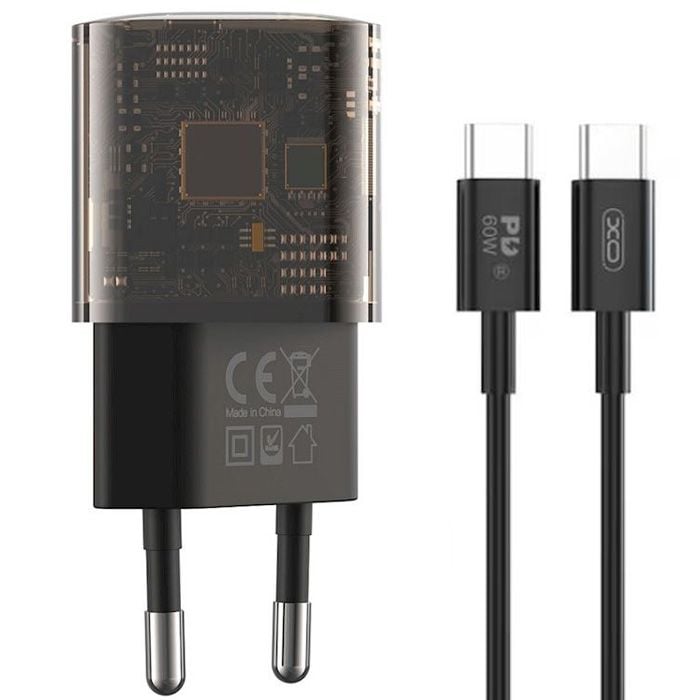 Set Incarcator XO-CE05 si Cablu Type-C, pentru iPhone 15/16 si Android, Adaptor Dual Port, Incarcare rapida 30W, Negru Engros