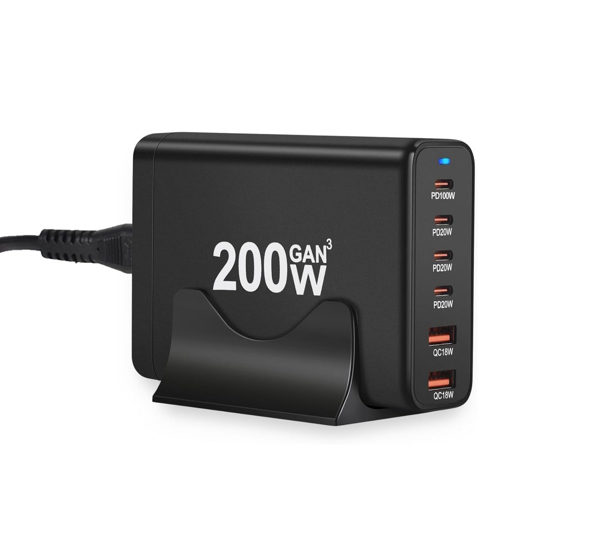 Statie Alimentare G-B36 cu 6 Porturi, 200W, USB + Type-C, Adaptor + Cablu pentru Priza EU, Negru Engros
