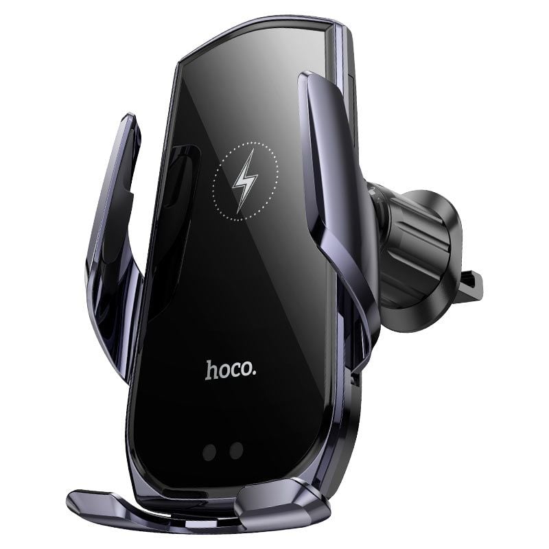 Suport Auto cu Incarcare Wireless, Hoco CA202 Plus Enlightener, Grila ventilatie, Cleme automate, Negru Engros