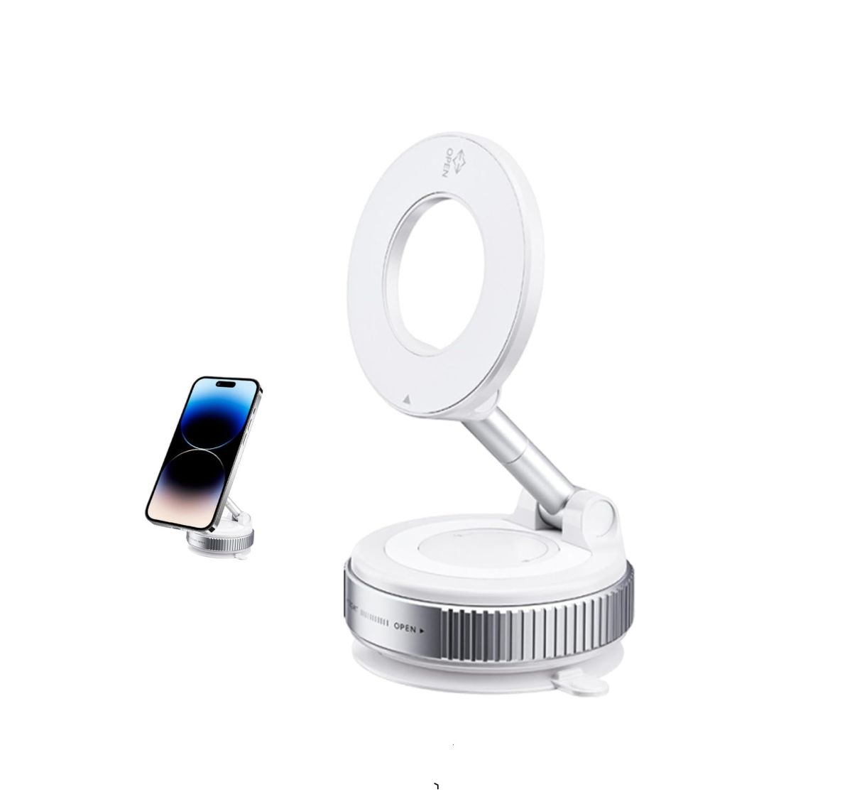 Suport Auto Magnetic cu Ventuză Puternică, Rotire 360°, MagSafe, Alb Engros