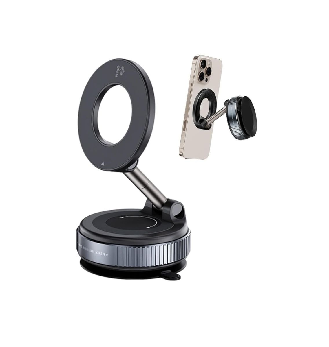 Suport Auto Magnetic cu Ventuză Puternică, Rotire 360°, MagSafe, Negru Engros