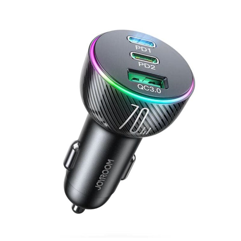 Adaptor auto cu 3 porturi, Joyroom JR-CL26, USB + 2 x type-C, 70W, Negru Engros