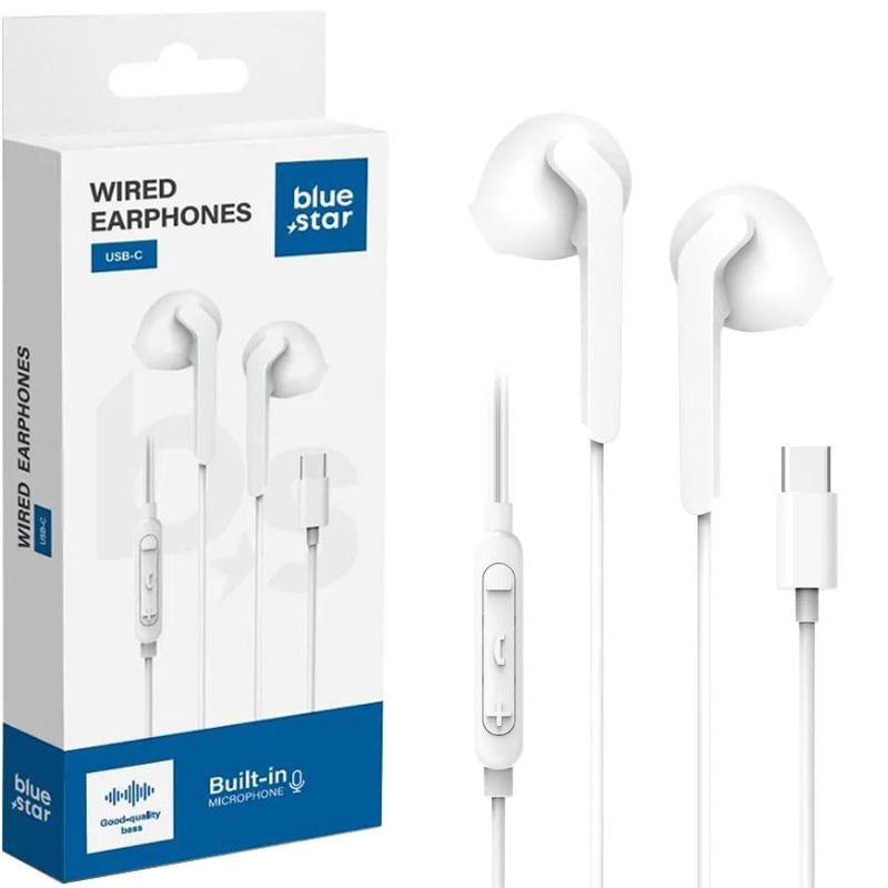 Casti cu Fir Type-C, Blue Star M15R, Compatibile iPhone 15/16 si Android, 120cm, Microfon si Control volum, Alb Engros
