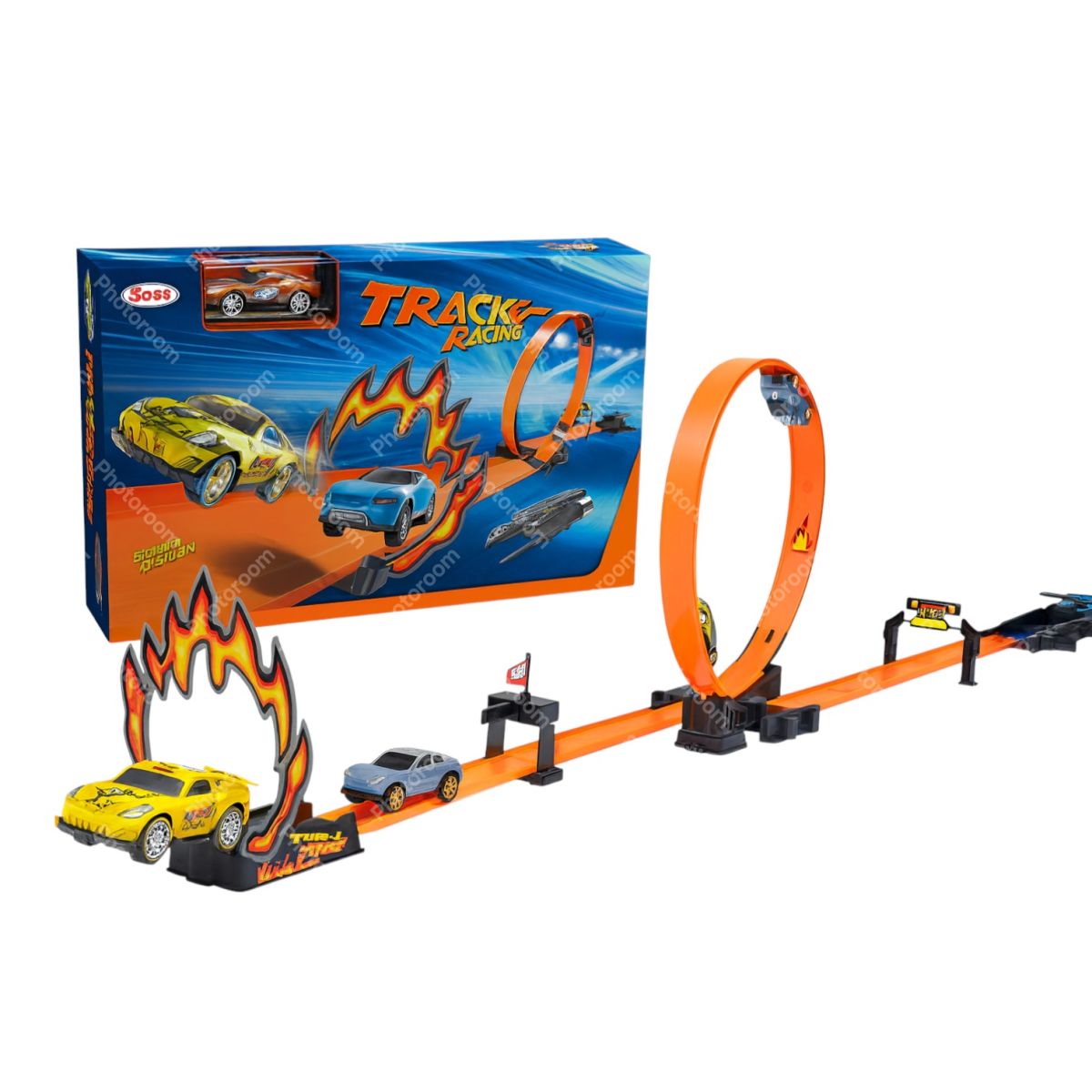 Circuit de Mașinuțe 142cm cu Cerc 360, Inel de Foc și Masinuta Metalica Engros
