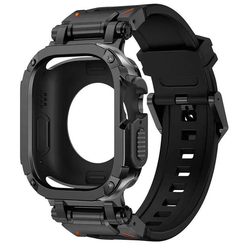 Curea Hybrid Armor 2 in 1 pentru Apple Watch, Protectie completa, Silicon, Negru si Negru - 44 mm Engros