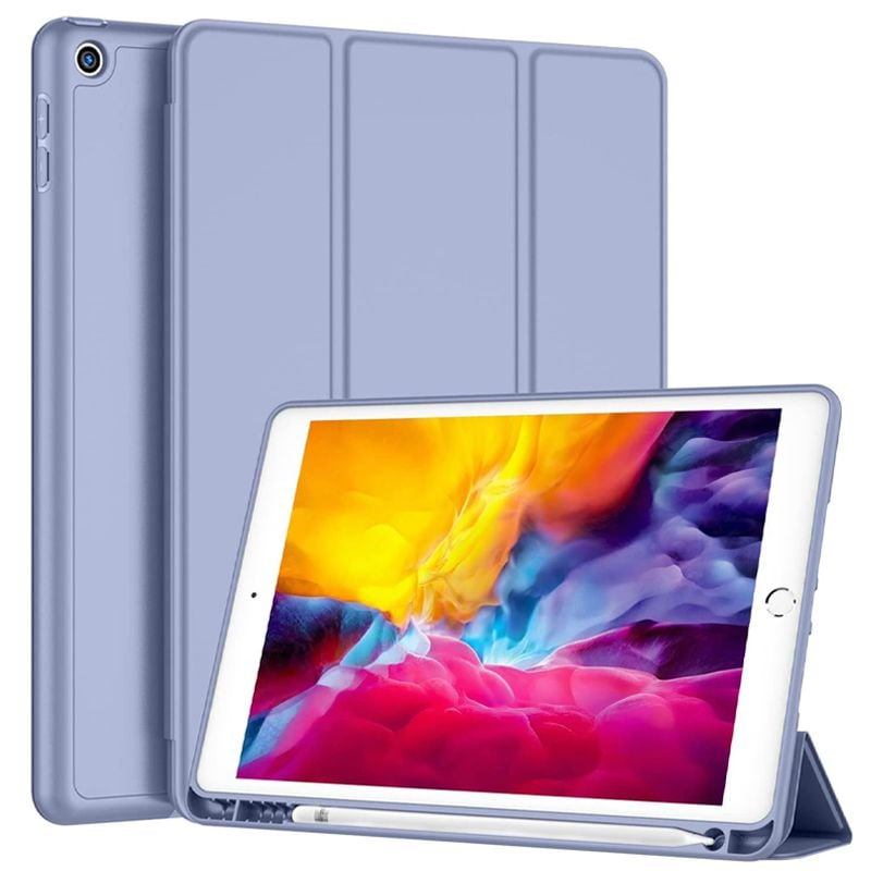 Husa tip Carte cu Suport Pix pentru Apple iPad Mini 4/5, Protectie completa, Pliabila, Albastru Lavanda Engros
