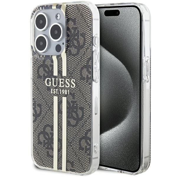 Husa Guess pentru iPhone 15 Pro Max, Gold Stripe, Maro Engros