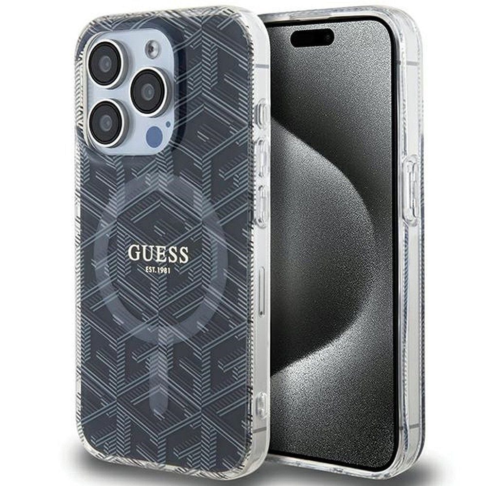 Husa Guess pentru iPhone 15 Pro Max, Suport Magsafe, IML G Cube, Negru Engros