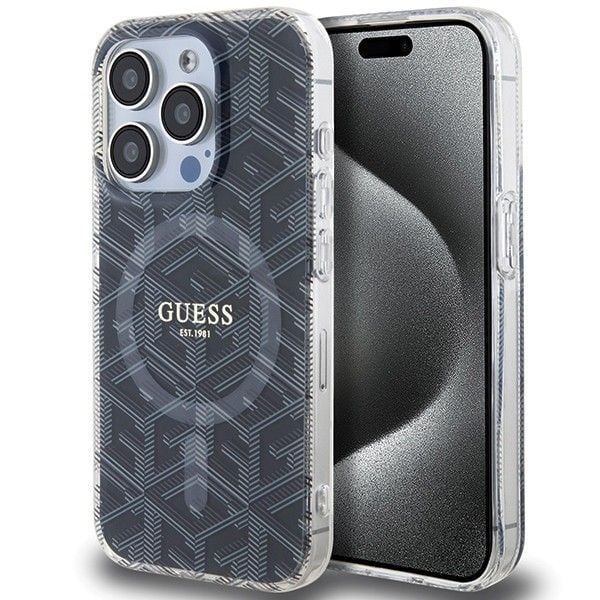 Husa Guess pentru iPhone 15 Pro, Suport Magsafe, IML G Cube, Negru Engros