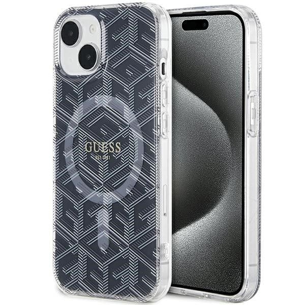 Husa Guess pentru iPhone 13/14/15, Suport Magsafe, IML G Cube, Negru Engros
