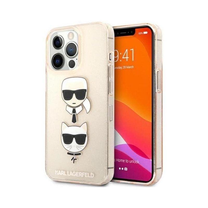 Husa Karl Lagerfeld and Choupette, Compatibila cu iPhone 13 Pro, Silicon, Auriu Engros