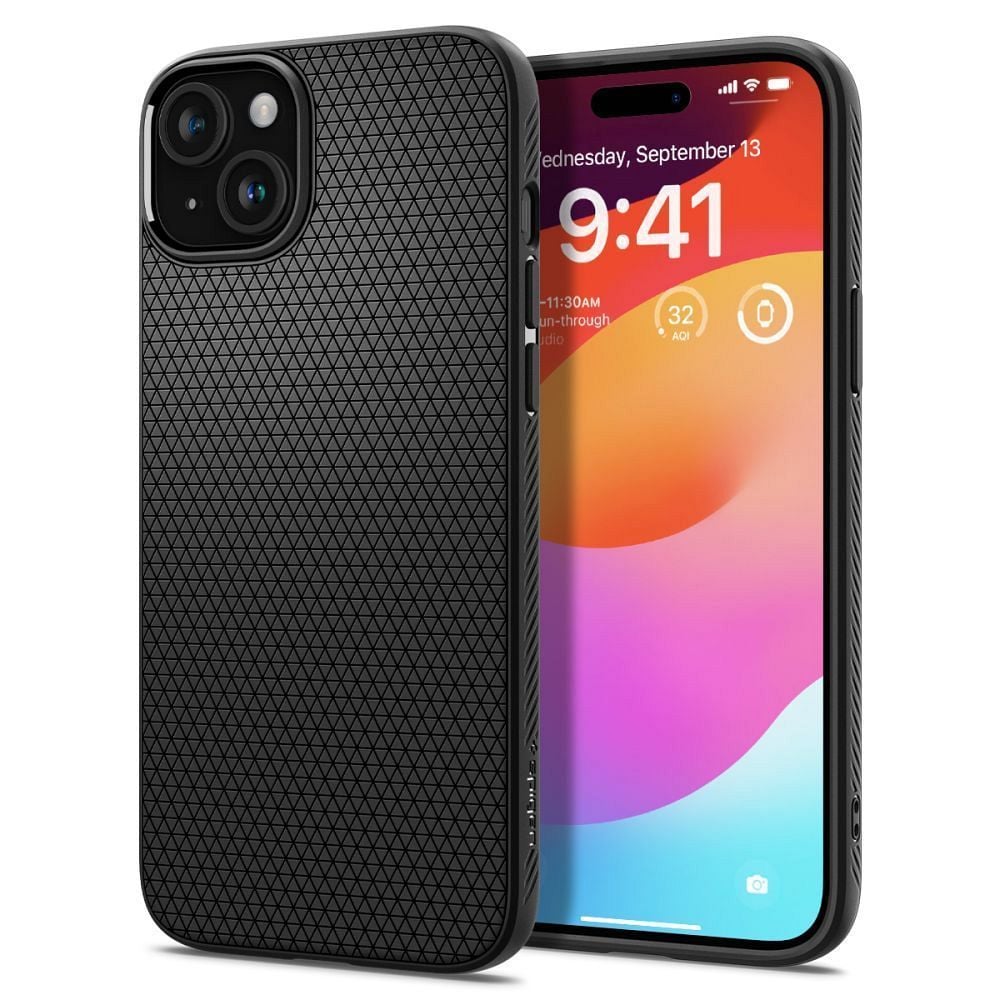 Husa  Spigen Compatibila cu iPhone 15, Airbaguri laterale, Liquid Air, Negru Engros