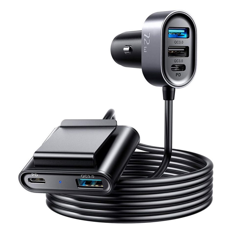 Incarcator Auto cu Extensie 1.5m, 3 x USB + 2 x type-C, Joyroom JR-CL05, 72W, Negru Engros