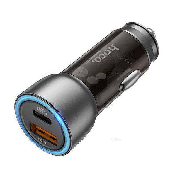 Incarcator Auto Duo Charge Hoco NZ8, QC 3.0, USB si type-C, Negru Engros