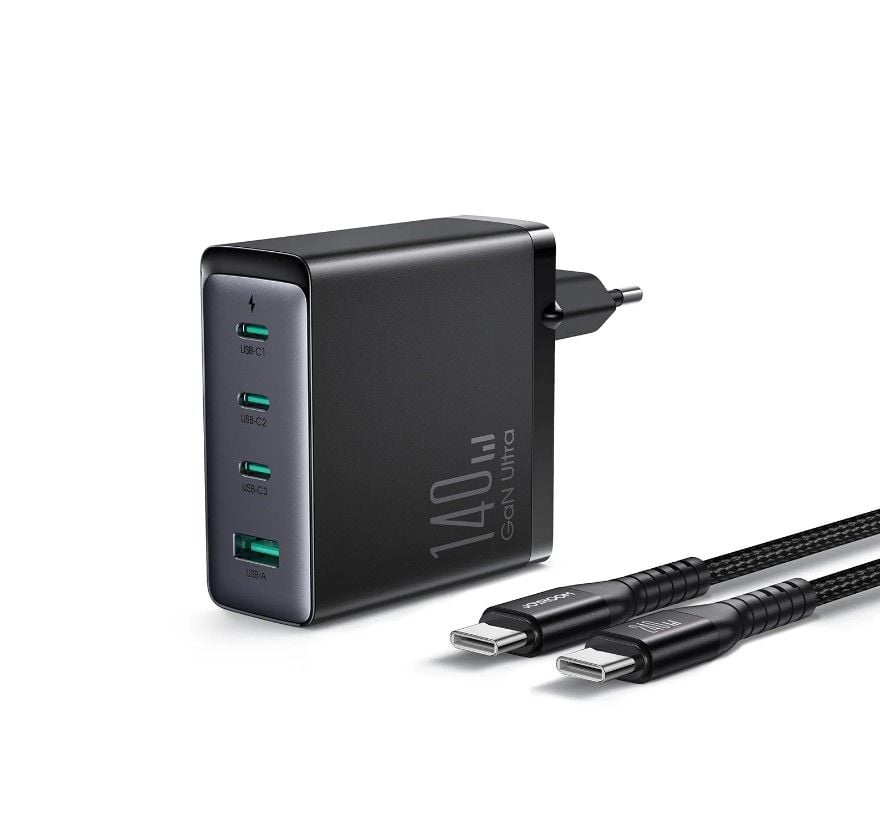 Incarcator Joyroom JR-TCG05EU, Putere 140W, 3 x USB Type C, 1 x USB-A, Cablu inclus, Negru Engros