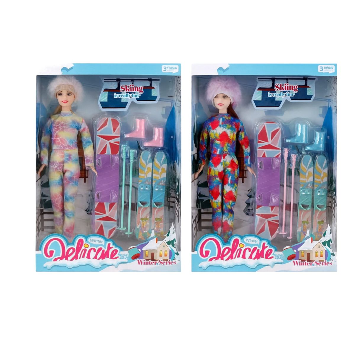 Păpușă 30cm cu Echipament de Schi, Costum Colorat și Accesorii Sportive, Diferite Modele Engros