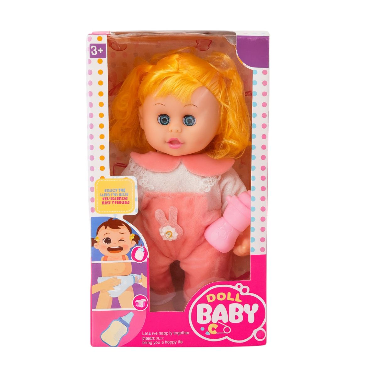 Păpușă Bebelus 24cm cu Biberon, din Plastic Engros