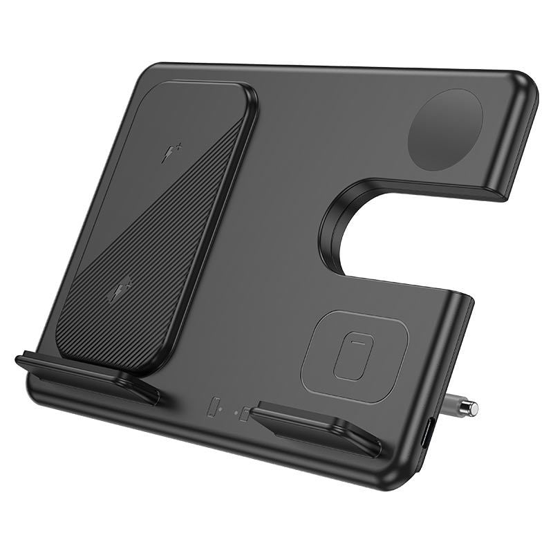 Suport 3 in 1 cu Incarcare wireless 15W, Hoco CQ2, Compatibil Samsung, Pliabil, Negru Engros