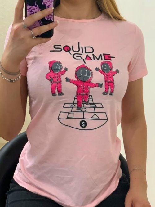 Tricou roz cu imprimeu cod 8646