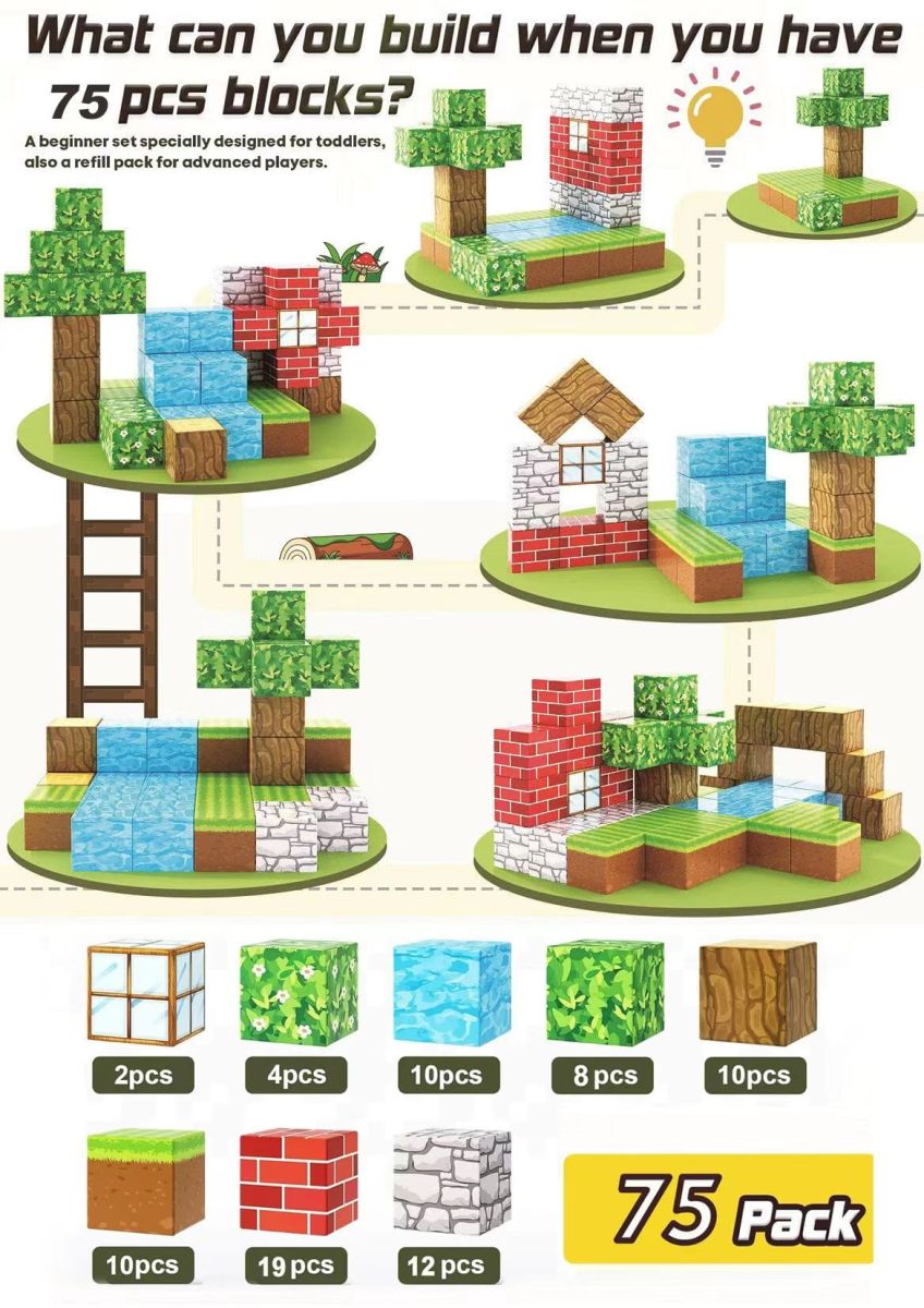 Joc constructie Engros, set 75 blocuri magnetice