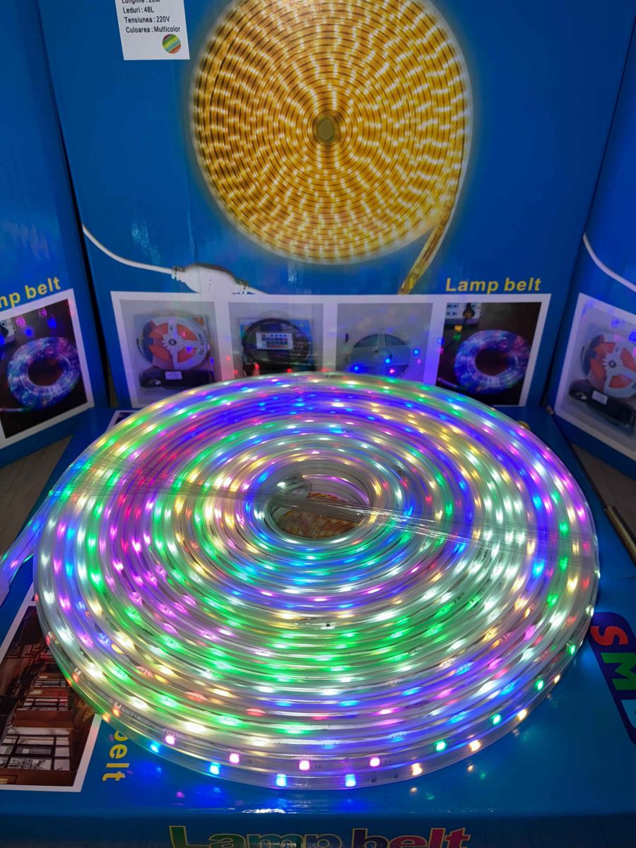 BANDA LED Engros SMD 20M cu Alimentator , 48 de LED-uri pe metru , 220V , culoare multicolor