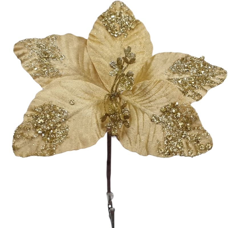Craciunita catifea cu clips, aurie, d 20 cm, h 25 cm, engros