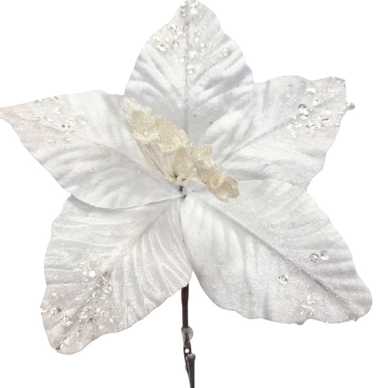 Crăciuniță catifea cu clips, albă, Ø 20 cm, h 25 cm, en-gros