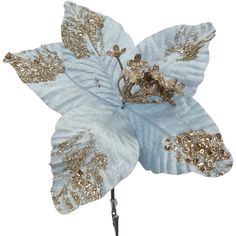 Crăciuniță catifea cu clips, bleu, Ø 20 cm, h 25 cm, en-gros