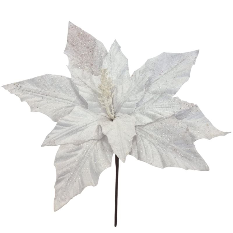 Craciunita catifea cu 12 petale, albă, d 30 cm , h 36 cm, en-gros