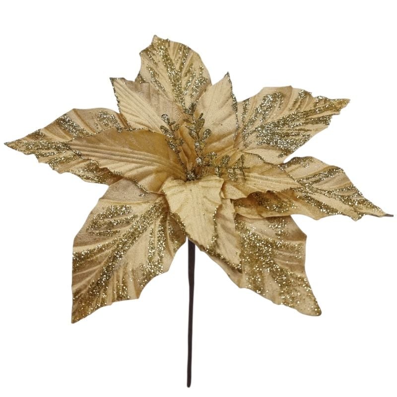 Craciunita catifea cu 12 petale,aurie, d 30 cm, h 36 cm, en-gros