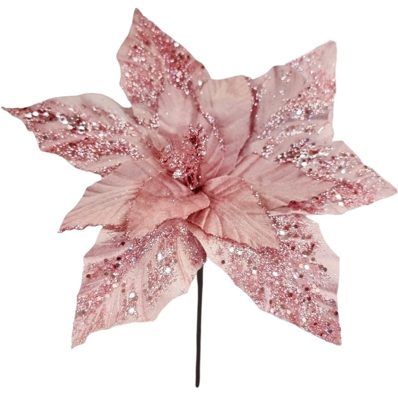 Craciunita catifea cu 12 petale, roz pal, d 30 cm, h 36 cm, en-gros