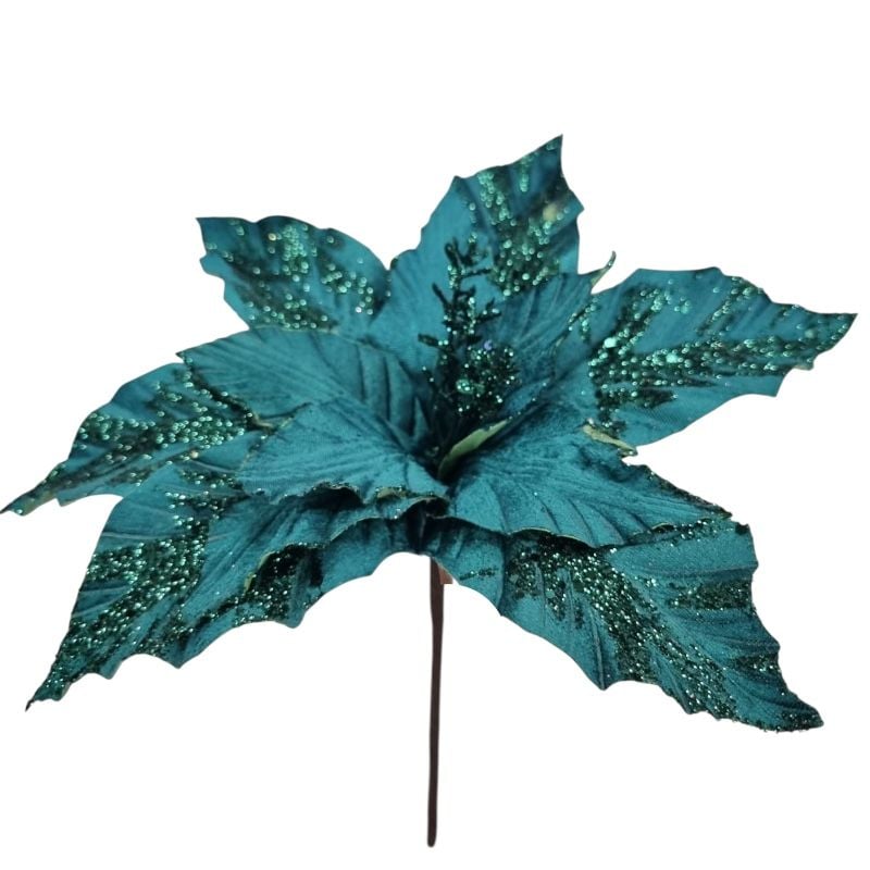 Craciunita catifea cu 12 petale,verde, d 30 cm, h 36 cm , en-gros