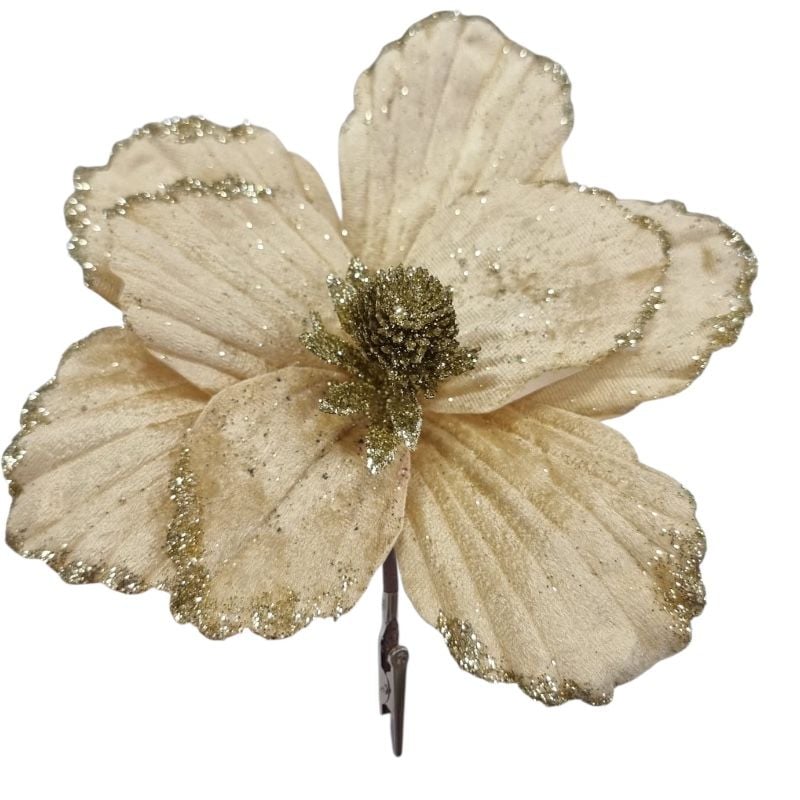 Craciunita catifea cu clips,aurie, d 22 cm, h 20 cm ,en-gros