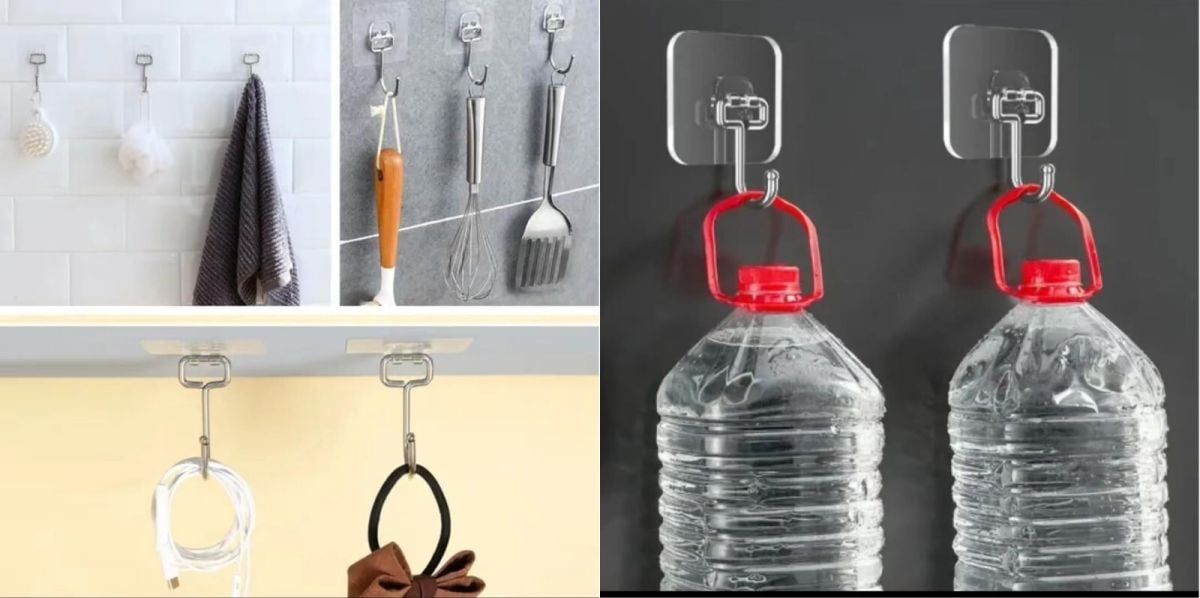 Set cârlige adezive transparente, cu suport metalic, 7x7 cm,En-gros