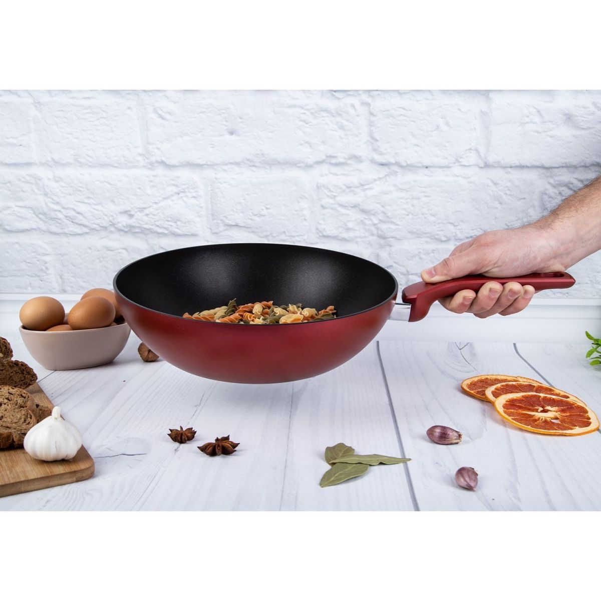 Tigaie wok antiaderentă cu mâner ergonomic, 32 cm,En-gros