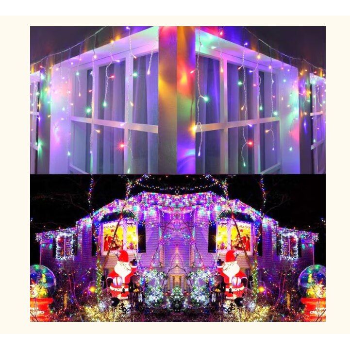 Instalatie Craciun Turturi Engros , 15 m , 320 Led-uri , culoare multicolor , Perdea, Franjuri , Exterior/Interior , Interconectabila