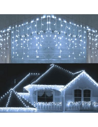 Instalatie Craciun Turturi Engros , 25 m , 640 Led-uri , culoare alb rece , Perdea, Franjuri , Exterior/Interior , Interconectabila