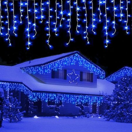 Instalatie Craciun Turturi Engros , 25 m , 640 Led-uri , culoare albastru , Perdea, Franjuri , Exterior/Interior , Interconectabila