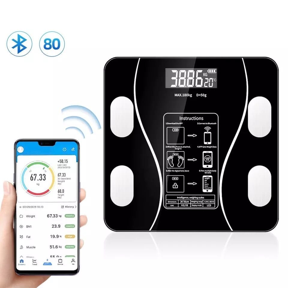 Cantar engross, , cantar inteligent de baie, Conectare Bluetooth, Aplicatie Pentru Fitness Tracking, detectare temperatura, interval de cantarire 0.3-180 kg, cantar electronic smart