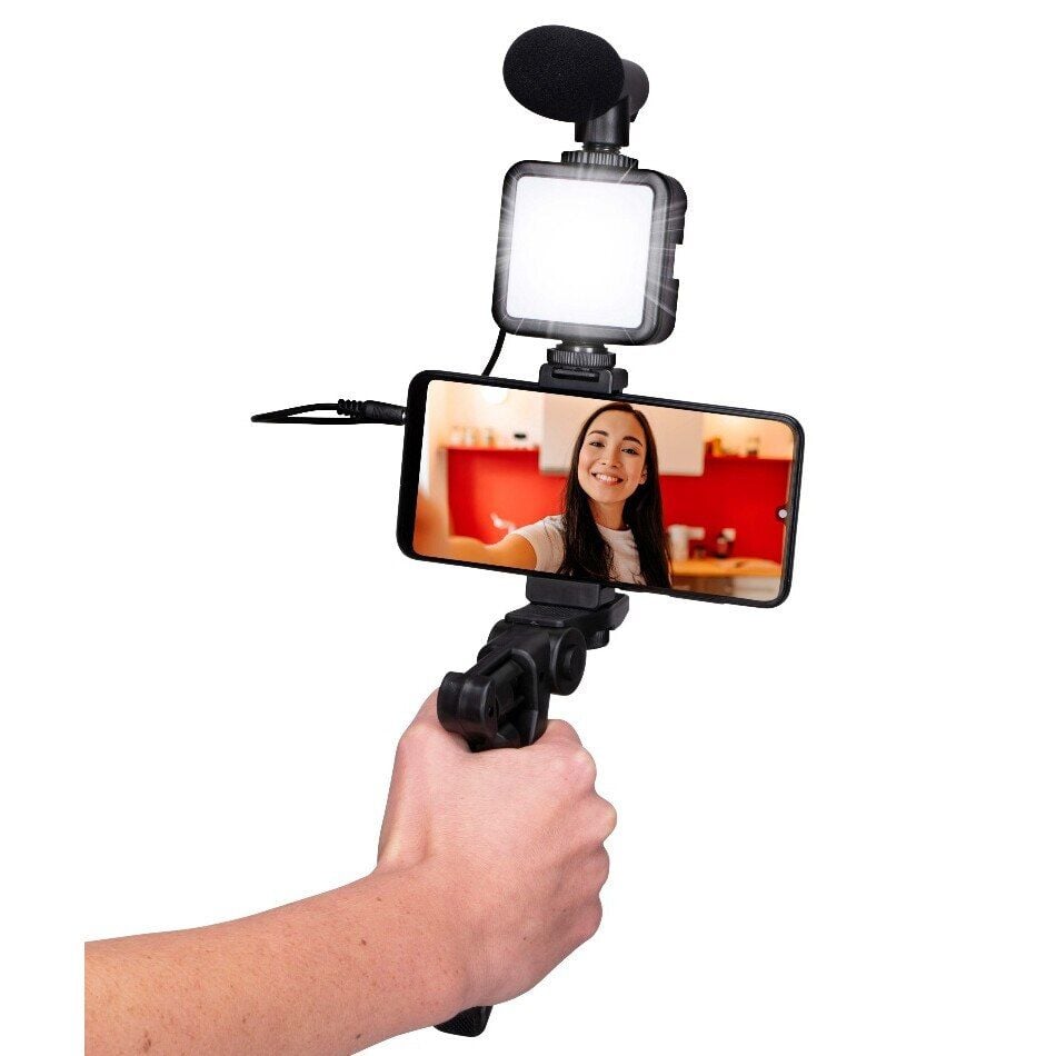Kit Vlogging engross, Ideal Pentru Filmari Video, Youtube, TikTok, Trepied Universal, Compatibil Pentru Telefoane Mobile, Aparate Foto, Camere De Buzunar Si Camere De Actiune, Microfon, Proiector LED, Negru