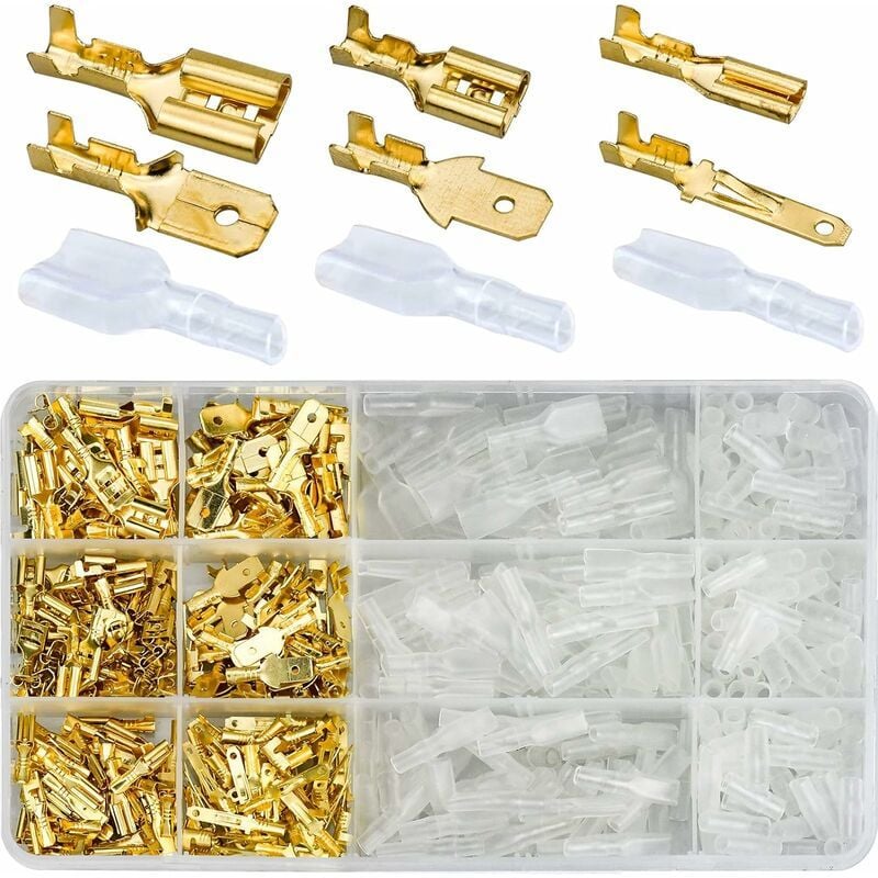 Set de 600 terminale electrice engriss, conectori din alama cu manson izolat, 28/48/63 mm, pentru barca, motocicleta, masina