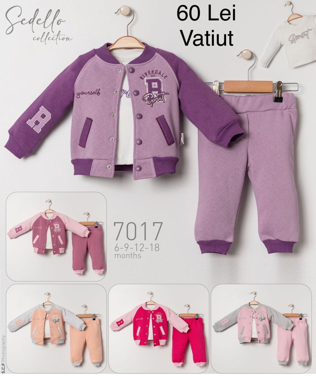 Compleu vatuit Engros pentru bebelusi, 3 piese, cu model imprimat