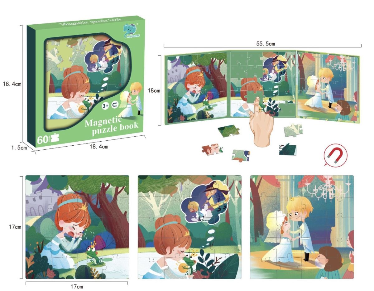 Magnetic Puzzle Book Engros – Povestea prințesei și broscoiul fermecat, 60 piese magnetice