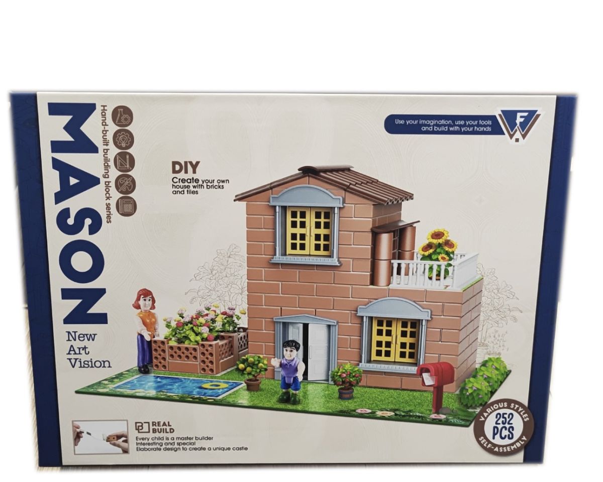 Set Construcție Casă din Cărămizi Engros – DIY Mason, 252 piese, joc educativ creativ pentru copii