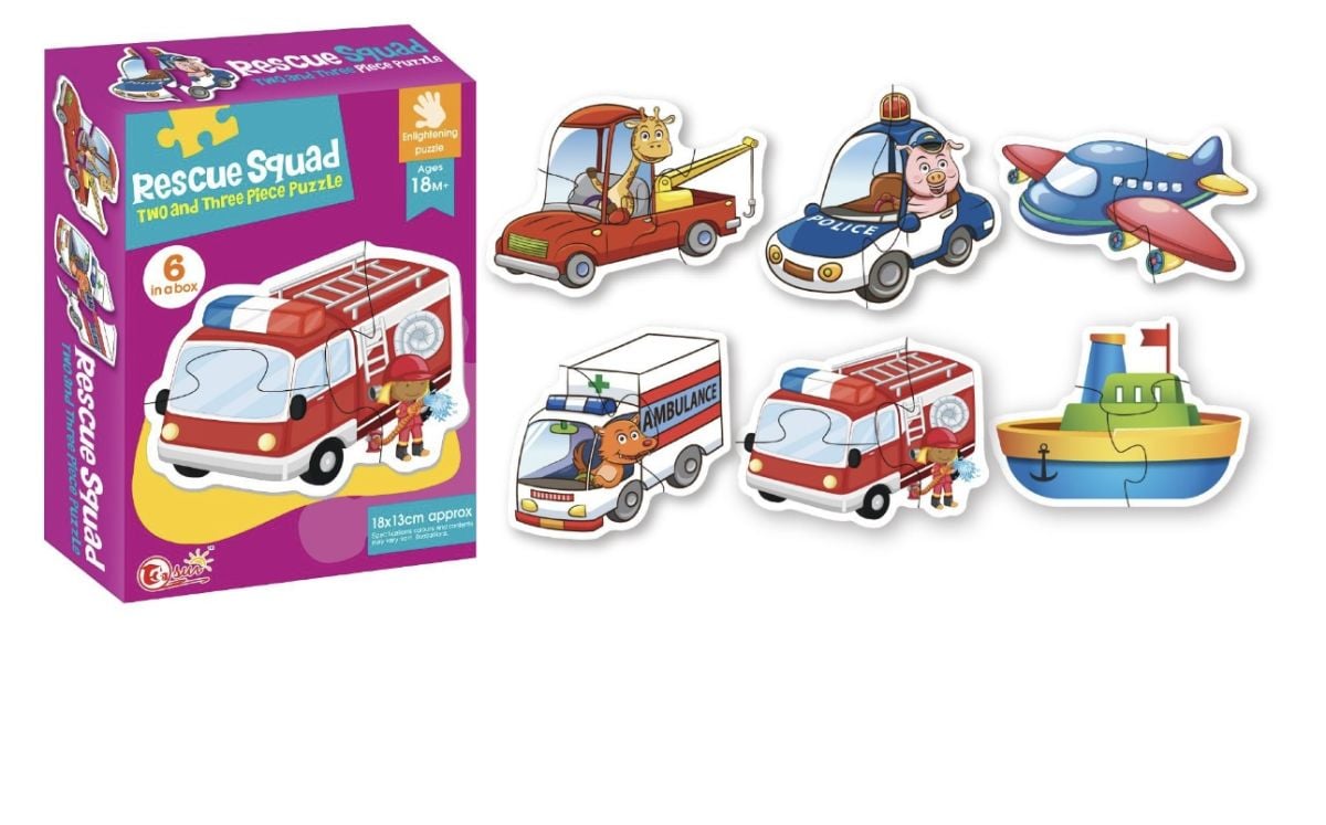 Puzzle Educațional 6 Mini Puzzle-uri Engros– Vehicule de Salvare – 2-3 Piese Mari – 18x13 cm