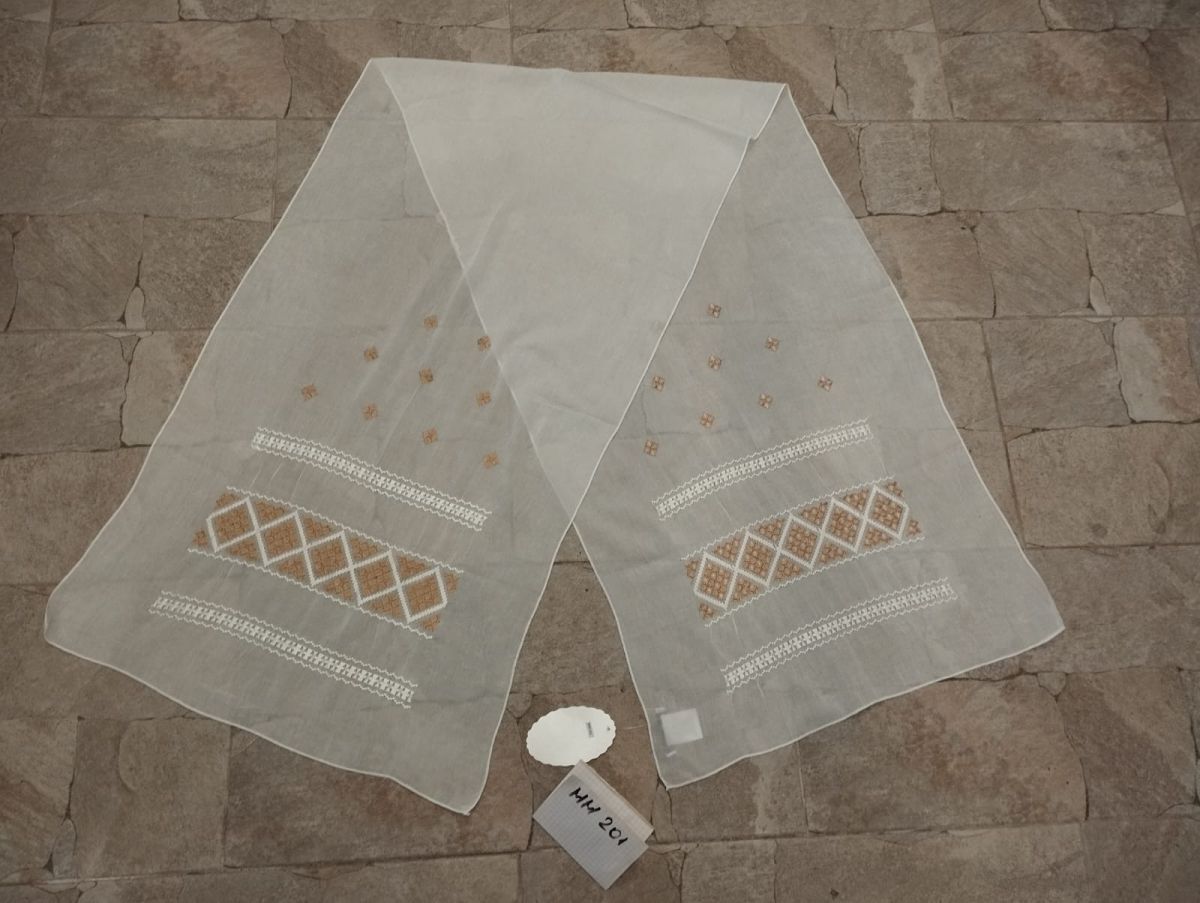Esarfe/naframe, din bumbac pentru femei, 190/50 cm, material alb, broderie bej