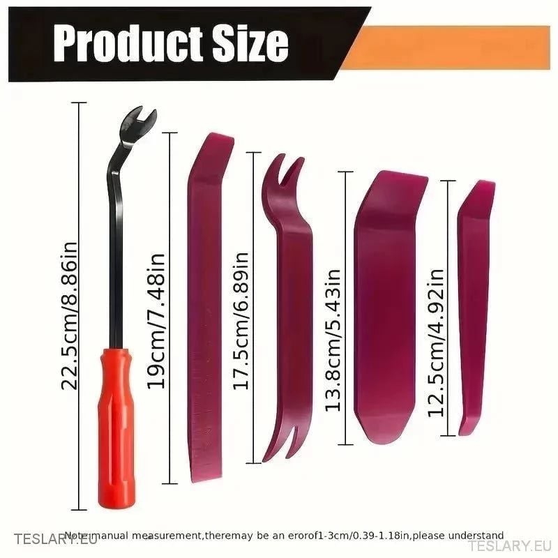 Trusa 5 Piese enagross Pentru Demontare Plastice Interior Auto, Desfacere / Dezasamblare Panouri Si Cleme, Leviere Plastic, Rosu