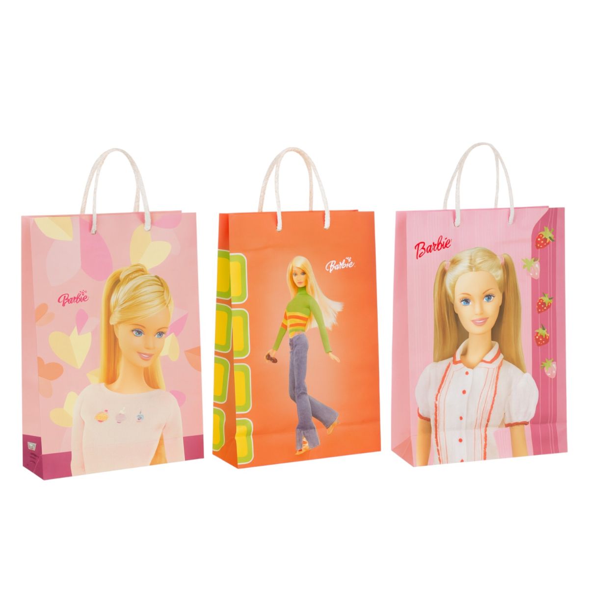 Pungi Cadou Barbie 12/Set, cu Mânere 26x16x6cm și Diferite Modele Engros