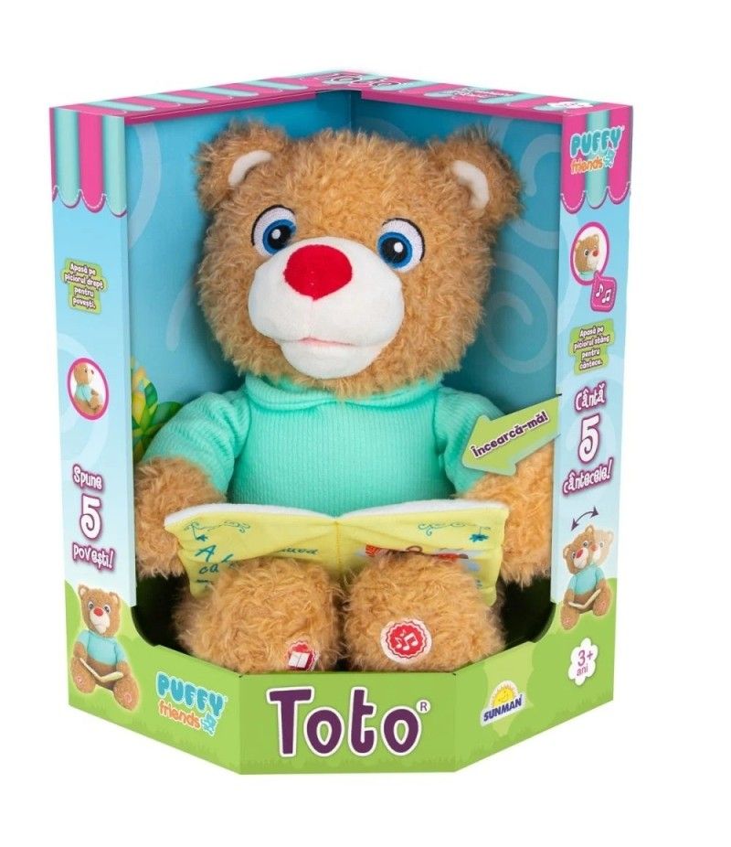 Jucarie Engros de plus interactiva ursuletul Toto povesteste si canta, Puffy Friends, 30 cm